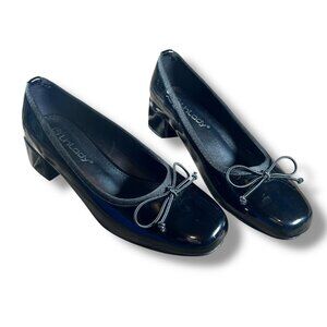 Black Patent Bow Balletcore Block Heel Mary Janes